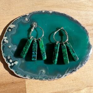 Elegant Handmade Green Stone Hoop Earrings